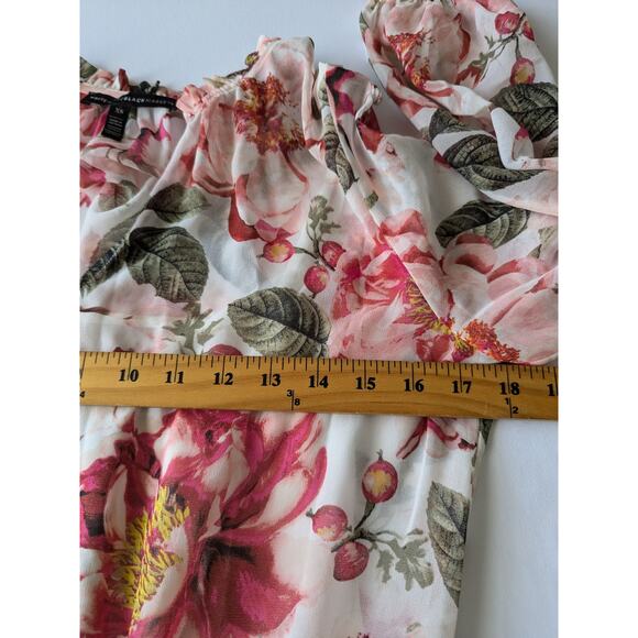 WHBM Womens Pink Garden Floral Sheer Long Balloon Sleeves Top XS Attached Cami - Picture 8 of 9